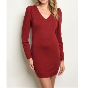 Burgundy Long Sleeve Bodycon Dress